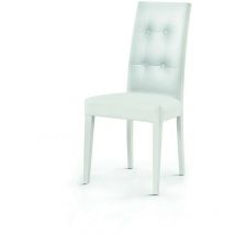 Lot de 2 chaises en simili cuir blanc avec boutons et des pieds en bois