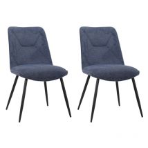 Meubletmoi - Lot de 2 chaises en tissu bleu foncé 4 pieds en métal noir - melanie