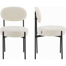 Lot de 2 chaises en tissu bouclé écru, piètement métal noir - Evora