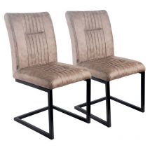Meubletmoi - Lot de 2 chaises en tissu taupe vintage avec pied métal noir - vivi 2