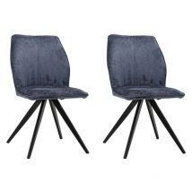 Meubletmoi - Lot de 2 chaises en velours doux bleu nuit pied métal noir - james