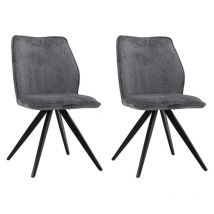 Meubletmoi - Lot 2 chaises en velours gris anthracite pied croix métal noir - james