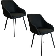 Casa Baoli - Lot de 2 chaises / fauteuils jenna tissu noir pieds métal noir