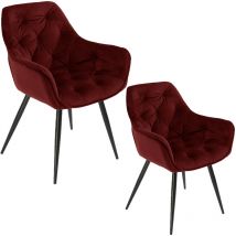 Casa Baoli - Lot de 2 chaises / fauteuils viena tissu velours bordeaux foncé pieds métal