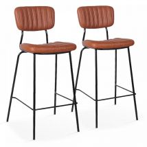 Oviala - Lot de 2 chaises hautes en textile enduit marron foncé