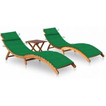 Lot de 2 transats chaise longue bain de soleil lit de jardin terrasse meuble d'extérieur avec table et coussins acacia solide