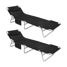 Longues Bains de soleil Transats de Jardin Pliant Chaises de Camping inclinables, pliables et réglables Lot de 2 Chaises - Noir, OGS35-Schx2 - Sobuy