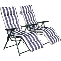 MH - Lot de 2 Chaises Longues Marinière, bleu et blanc