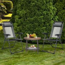 Lot de 2 Chaises Longues Pliante en Tissu Oxford avec Appuie-Tête Chaise de Jardin Inclinable Réglables sur 7 Positions Gris Maison Chic