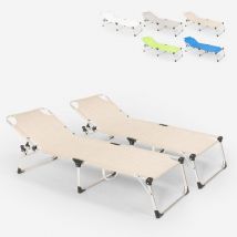 Beach And Garden Design - 2 bains de soleil de plage transats pliants en aluminium Seychelles - Beige