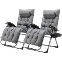 Liferun - Lot De 2 Chaises Longues Pliantes En Tissu Robuste,transat De Jardin Avec Coussin,fauteuils,bains De Soleil Chair (gris)