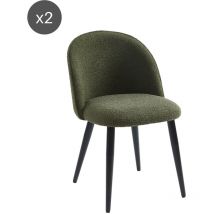 Lot de 2 chaises MACARON tissu bouclettes kaki pieds métal noir