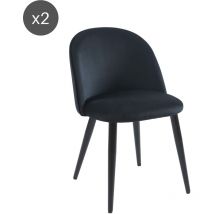 Baïta - Lot de 2 chaises macaron velours noir pieds métal noir