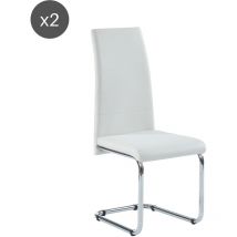 Baïta - Lot de 2 chaises mara simili blanc pieds métal chromé
