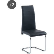 Baïta - Lot de 2 chaises mara simili noir pieds métal chromé
