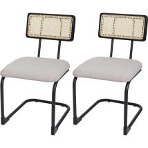 Lot de 2 chaises à piétement luge HHG 712, chaise à dossier, bois rotin métal bouclé, tissu/textile gris clair