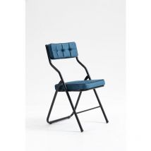 Lot de 2 Chaises pliantes avec coussin en velours rembourrée et cadre en acier, bleu
