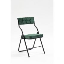 Lot de 2 Chaises pliantes avec coussin en velours rembourrée et cadre en acier, vert
