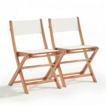 Oviala - Lot de 2 chaises pliantes en bois d'eucalyptus et textilène blanc