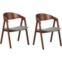 Beliani - Lot de 2 Chaises Rétro Salle à Manger Assise Tapissé en Velours Bois Foncé Noir et Blanc Yuba