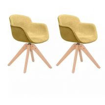 Meubletmoi - Lot de 2 chaises rotatives en tissu jaune chiné et pieds bois - twist