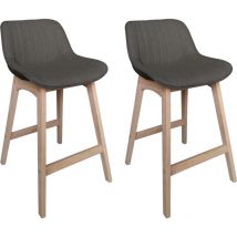 Mob-in - Tabourets de bar 65cm en chêne et assise tissu gris foncé mellow - Lot de 2