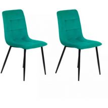Meubletmoi - Lot de 2 chaises matelassées en velours vert pied métal noir - louise