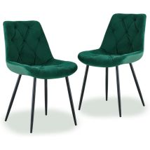 Lot De 2 Chaises Velours Premium - Design Rétro Ergonomique - Dossier Rembourré Haute Densité - Pieds Métal Anti-dérapants - Vert
