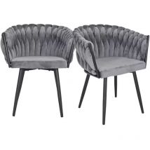 Meubletmoi - Lot de 2 chaises velours tressé gris anthracite pieds métal - bowi 2