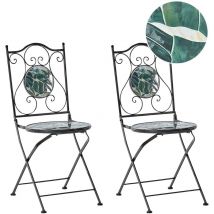 Lot de 2 Chaises Vintage en Métal Pliantes Extérieur Motif Mosaïque Cadre Fer Noir Cozzana