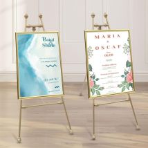 Lot de 2 chevalets pour panneaux de mariage et affiches - Support doré avec crochets réglables - Chevalet de mariage doré pour panneaux de bienvenue