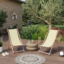 Avril Paris - Lot de 2 chiliennes pliantes réglables - Structure hêtre toile 100 % coton amovible - lacquy