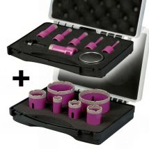 Sidamo - Lot de 2 coffrets de 6 trépans à sec pour meuleuse M14 - D.6 à 75 mm - Céramique/Grès/Granit