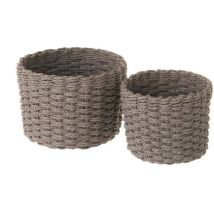 Set 2 panières grises en fibre de papier tressée – Panier – Hauteur 14 cm, Diamètre 19 cm, Hauteur 13 cm, Diamètre 16 cm – LOLAHOME