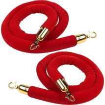 Lot de 2 Corde Barriere en Velours Rouge - L150 x D3,5 cm - Crochets Mousquetons en Or Poli pour Poteau de Guidage - Séparation Épaisse de File