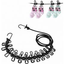 Cesieclefou - Lot de 2 Cordes à Linge Portable Ligne de Corde Suspendus pour Vacances, Voyages, Camping, Balcon, 180 cm avec 12 Pinces à Linge et