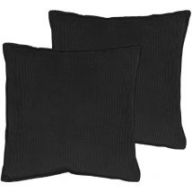 Spetebo - Lot de 2 coussins 45 x 45 cm - velours côtelé / avec remplissage - Coussins de canapé velours côtelé - Couleur : noir
