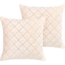 Beliani - Lot de 2 Coussins Décoratifs Beige en Velours à Perles et Motif Géométrique Yarrow