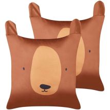 Beliani - Lot de 2 Coussins Décoratifs en Coton 45 x 45 cm Chambres Enfants Forme Ourson Housse Déhoussable Marron Teddybear