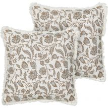Lot de 2 Coussins Décoratifs en Coton Blanc et Gris à Motif Floral 45 x 45 cm Rembourrés Livistona