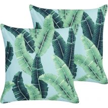 Beliani - Lot de 2 Coussins d'Extérieur en Tissu Vert à Motif de Feuilles 45 x 45 cm Boissano