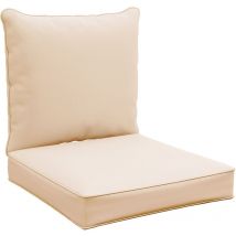 Lot de 2 coussins matelas assise dossier pour chaise de jardin fauteuil polyester beige
