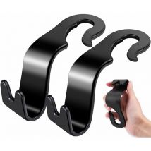 Memkey - Lot de 2 crochets pour appuie-tête de siège arrière de voiture - Crochets de rangement pour voiture - Pour sacs à main - Organiseur - Noir
