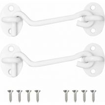 Lucky-88 - Lot de 2 crochets tempêtes (100 mm, blanc), Bolatus en acier inoxydable avec œillet, pour porte, garage, fenêtre, cabine, porte