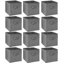 Lot de 12 cubes de rangement en tissu l.31 x h. 31 cm - Gris foncÇ