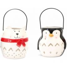 Lot de 2 Déco de Noël lanterne Xmas - Ours et pingouin