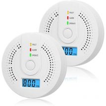 Lot de 2 détecteurs de monoxyde de carbone à piles avec écran lcd numérique pour maison, cuisine, restaurant, hôtel, bureau - Piles non incluses