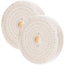 Lot de 2 Disques de Polissage Coton Cousu - d. 200 mm, ép. 25 mm, Alésage 16 mm - 80 Plis - Pour Polisseuses - Finition Idéale sur Métaux, Bois,