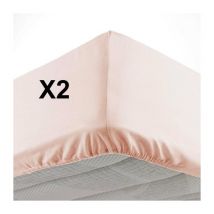 Lot de 2 Draps housse bonnet 30 cm 2 personnes 140 x 190 cm microfibre Oscar Nude