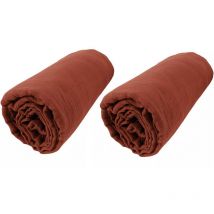 Cdaffaires - Lot de 2 Draps housse bonnet 30 cm double gaze de coton 140 x 190 cm Terracotta